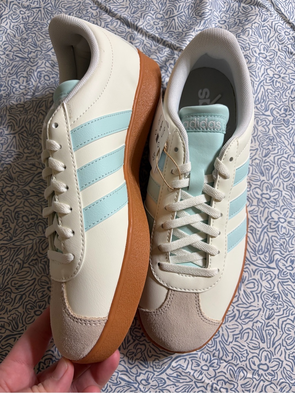 adidas Women’s Cream, Light Blue & Gum Retro Low-Top Sneakers